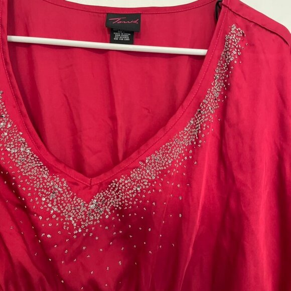 OLD TAG TORRID Plus Size Raspberry Red Beaded Sequin Satin Kimono Sleeve Blouse - Picture 4 of 16